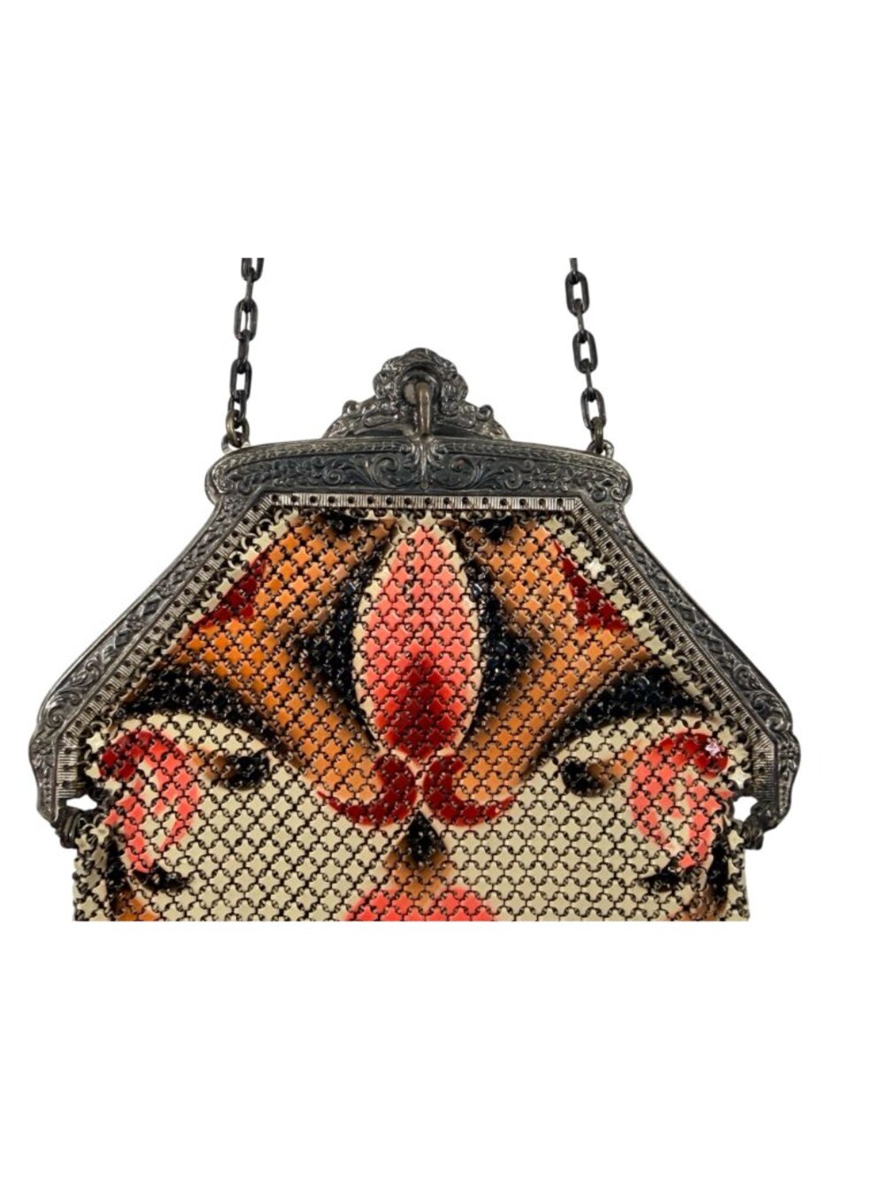 Vintage Mandalian Mfg Co Art Deco Mesh Bag Floral Design & Chain Fringe Detailin - Picture 5 of 16